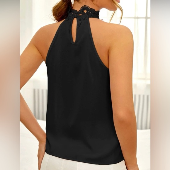 Unity Guipure Lace Insert Keyhole Back Blouse Women’s Top - Picture 2 of 4